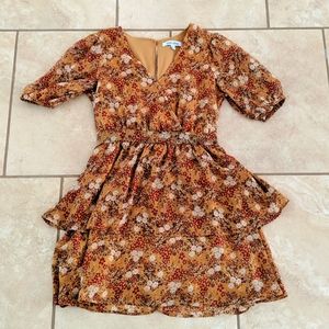 Mimi Chica Gold Sakura Ruffle Flower Dress S